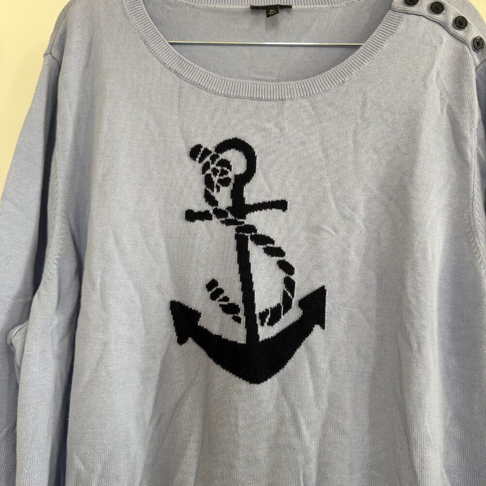 Talbots Plus 3X cotton blend nautical sweater coastal summer anchor - Picture 8 of 14